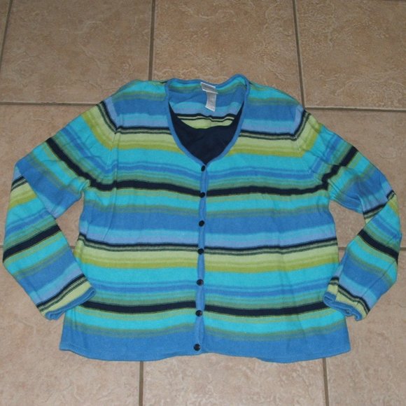 Blue Striped Sz Large Casual or Dress Cotton Blend Layer Look Sweater - Picture 1 of 2